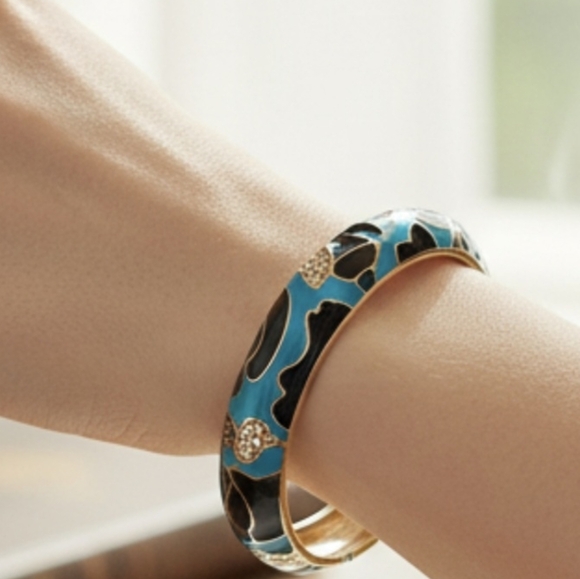 Y2K Sequin Enamel Rhinestone Hinged Bangle Bracelet - Picture 1 of 11